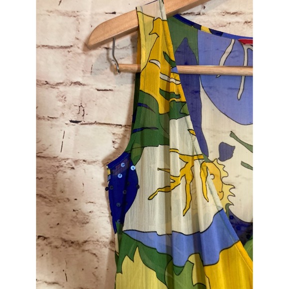 Ochirly Midi Dress Womens Medium Colorful Retro Florals Midi Flowy Sequins - Picture 2 of 13